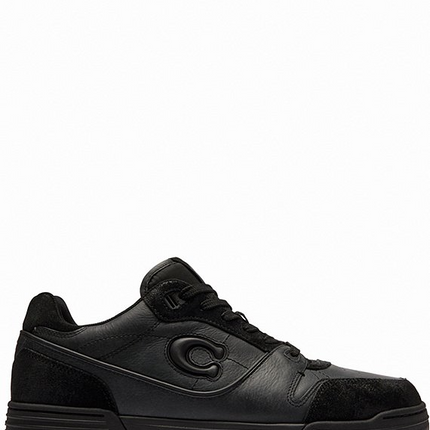 Men's COACH SoHo Leather Lace-Up Casual Black Sneakers