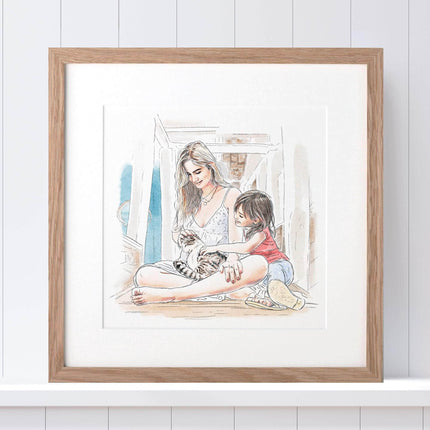 Mummy and Me Line Portrait - Custom Portrait Art