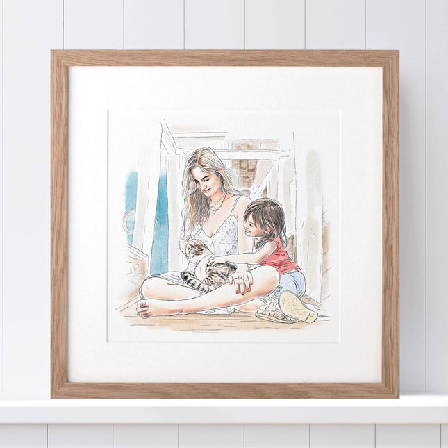 Mummy and Me Line Portrait - Custom Portrait Art