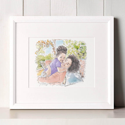 Mummy and Me Line Portrait - Custom Portrait Art