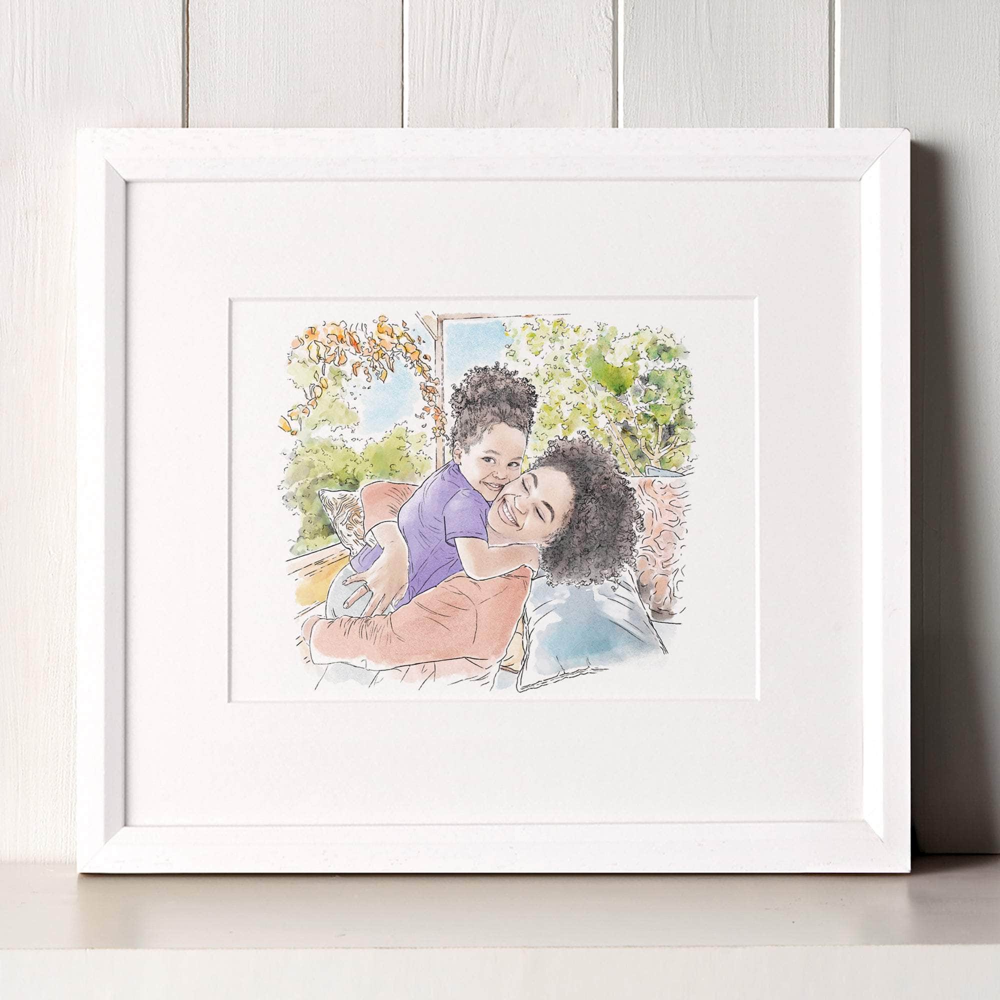 Mummy and Me Line Portrait - Custom Portrait Art