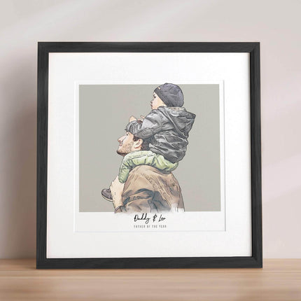 Daddy and me Colour Block People Line Portrait - Custom Portrait Art