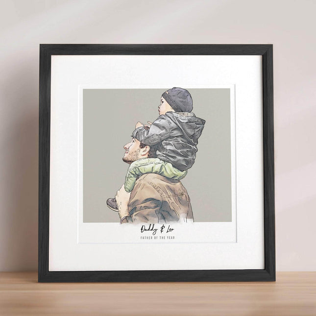 Daddy and me Colour Block People Line Portrait - Custom Portrait Art