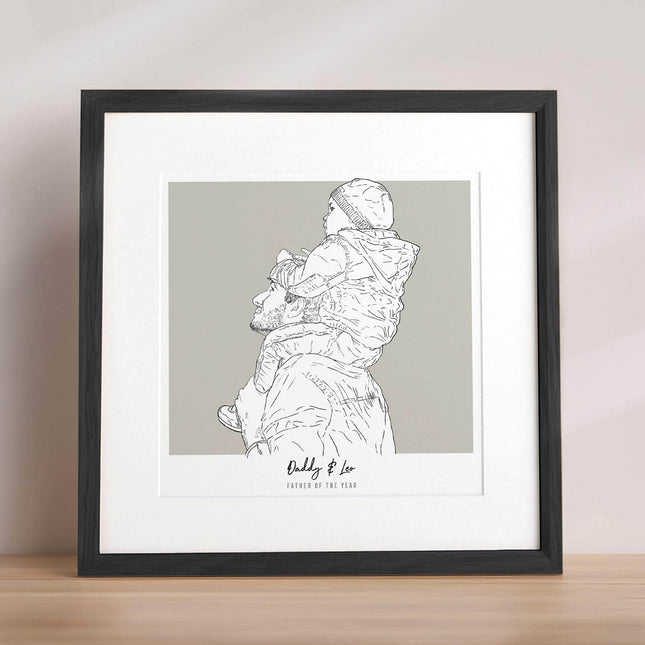 Daddy and me Colour Block People Line Portrait - Custom Portrait Art