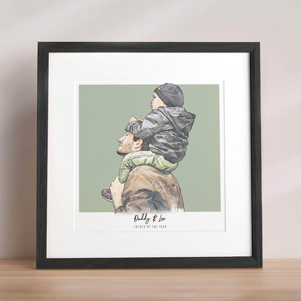 Daddy and me Colour Block People Line Portrait - Custom Portrait Art