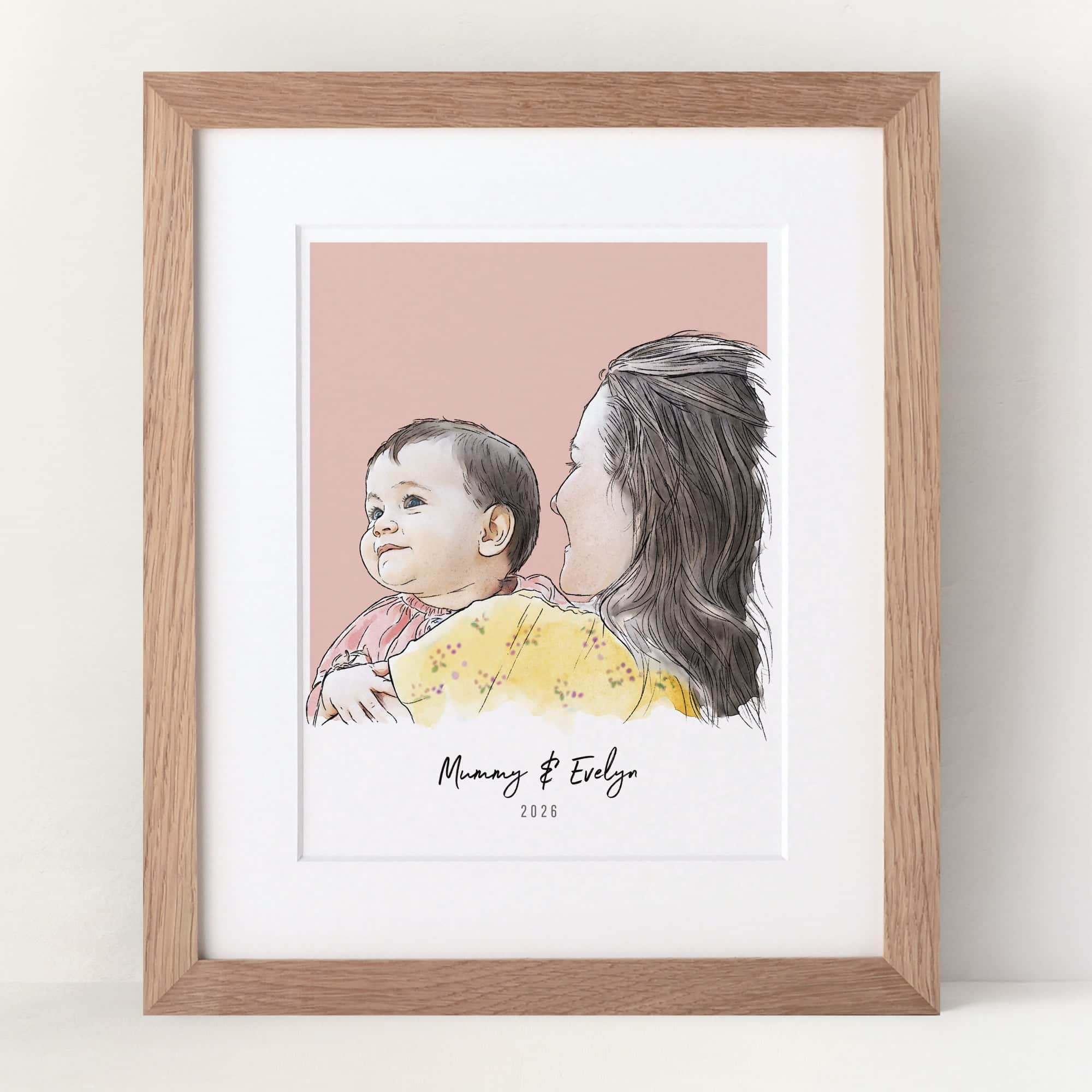 Mummy and Me Colour Block People Line Portrait - Custom Portrait Art
