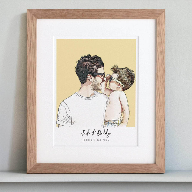 Daddy and me Colour Block People Line Portrait - Custom Portrait Art