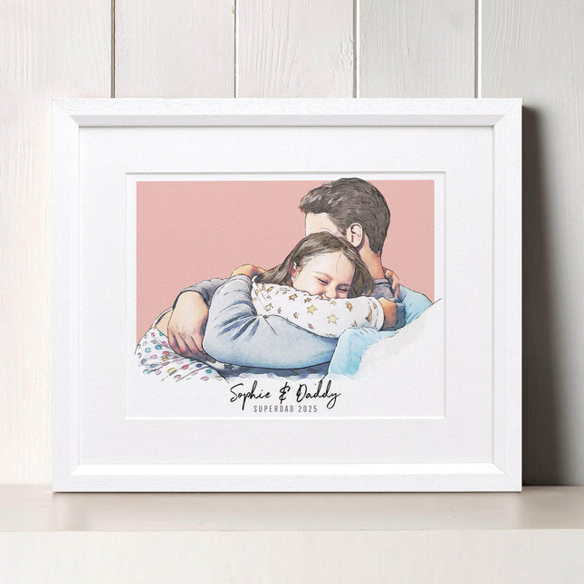 Daddy and me Colour Block People Line Portrait - Custom Portrait Art