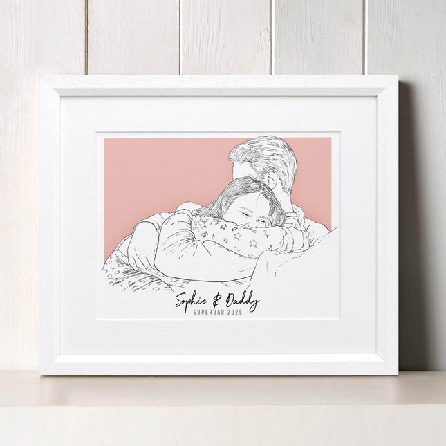 Daddy and me Colour Block People Line Portrait - Custom Portrait Art