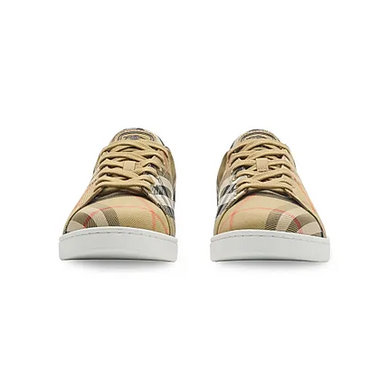 Men’s Burberry Men’s White Leather Sand Ip Check Sneakers