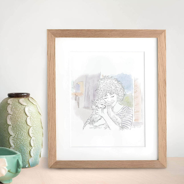 My pet and me line portrait - Custom Portrait Art