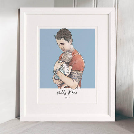 Daddy and me Colour Block People Line Portrait - Custom Portrait Art