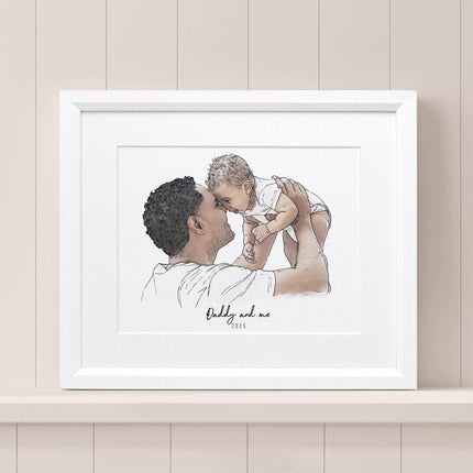 First Father's Day Watercolour Portrait - Custom Portrait Art