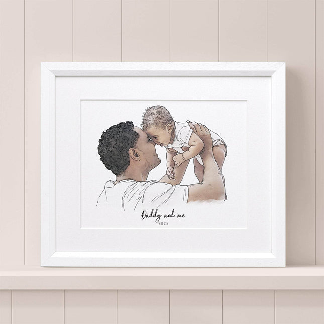 First Father's Day Watercolour Portrait - Custom Portrait Art