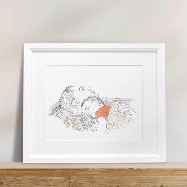 Daddy and Me Line Portrait - Custom Portrait Art