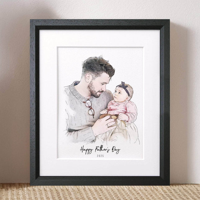 First Father's Day Watercolour Portrait - Custom Portrait Art