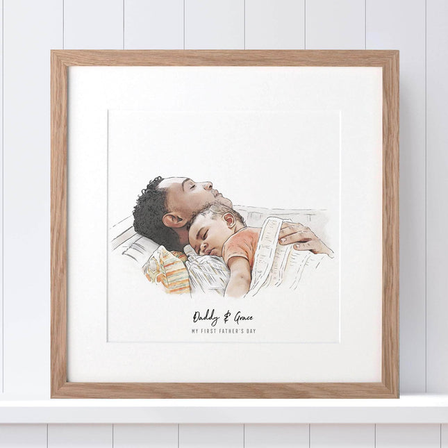 First Father's Day Watercolour Portrait - Custom Portrait Art