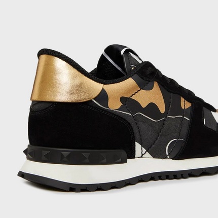 Men's Valentino Camo Rock Runners Black Gold Sneakers