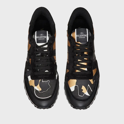Men's Valentino Camo Rock Runners Black Gold Sneakers