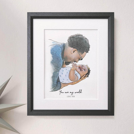 First Father's Day Watercolour Portrait - Custom Portrait Art