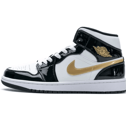 Men's Air Jordan 1 Mid Gold Patent Leather Shoes