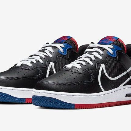 Men's Air Force 1 React Black With Red and Blue Shoes