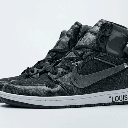 Men's LV X Air Jordan 1 High Grey Shoes