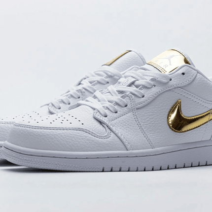 Men's Air Jordan 1 Low White Metallic Gold Shoes