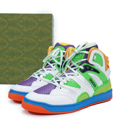 Men's Gucci Basket White Green Purple Sneaker Shoes