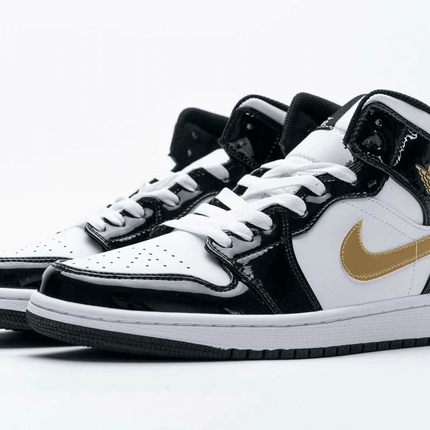 Men's Air Jordan 1 Mid Gold Patent Leather Shoes