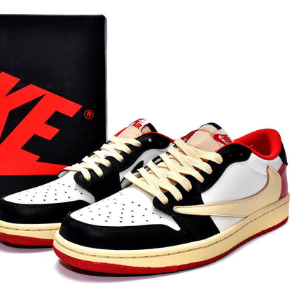 Men's Travis Scott x Air Jordan 1 Low Black Red Shoes