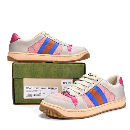 Men's Gucci Screener White Black Pink Sneaker Shoes