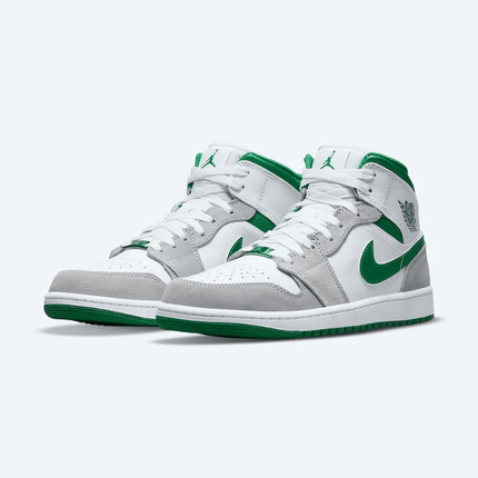 Men's Air Jordan 1 Mid Grey Pine Green Shoes