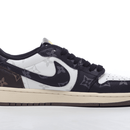 Men's Air Jordan 1 Low x LV x Fragment x Travis Scott Brown Black White Shoes