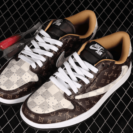 Men's Air Jordan 1 Low x Travis Scott OG LV Monogram Brown Shoes