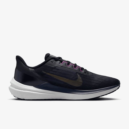 Men's Air Zoom Winflo 9 Black Blackened Blue Cave Purple Gold Suede Shoes