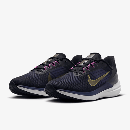 Men's Air Zoom Winflo 9 Black Blackened Blue Cave Purple Gold Suede Shoes