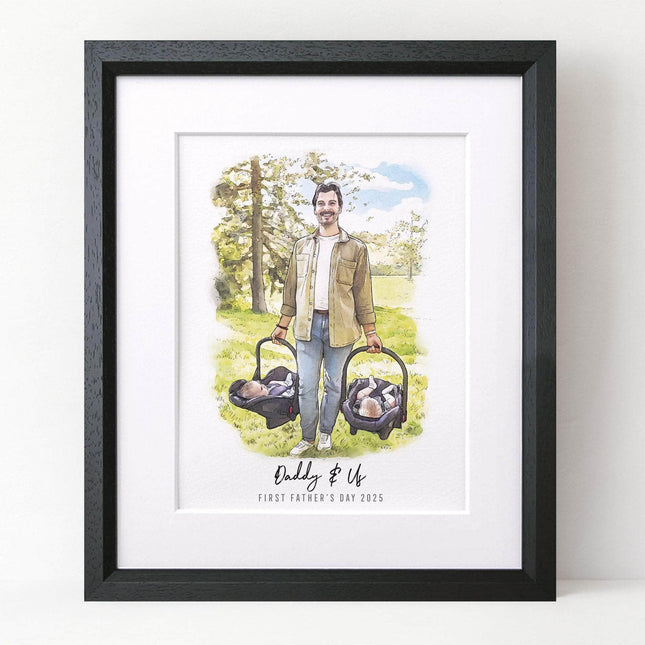 First Father's Day Watercolour Portrait - Custom Portrait Art