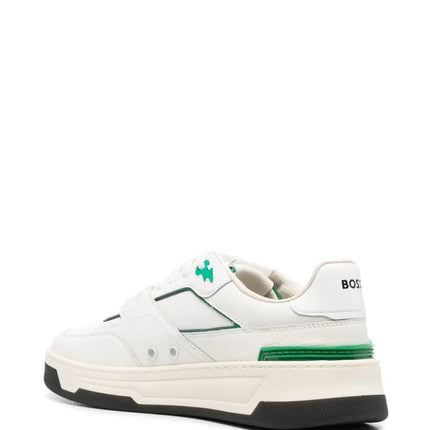 Men's BOSS Logo-Print Panelled Leather Green Sneakers