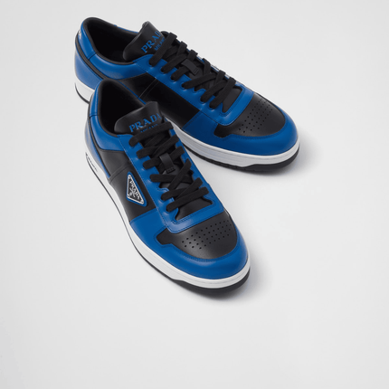 Prada Downtown Leather Black Cobalt Blue Sneakers