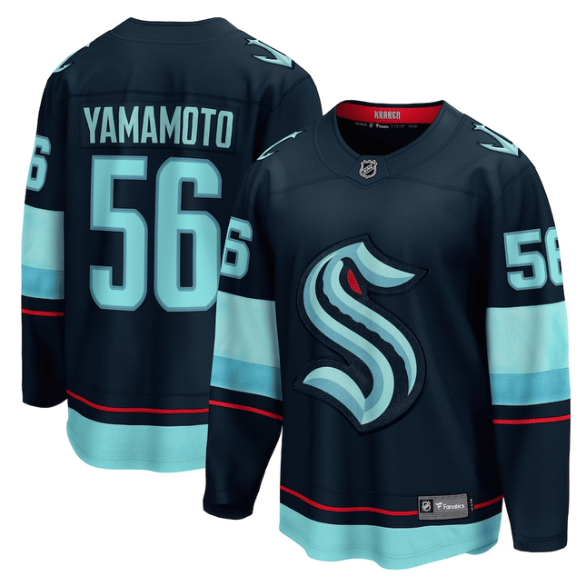 Kailer Yamamoto Seattle Kraken 2024-2025 Home Breakaway Deep Sea Blue Jersey