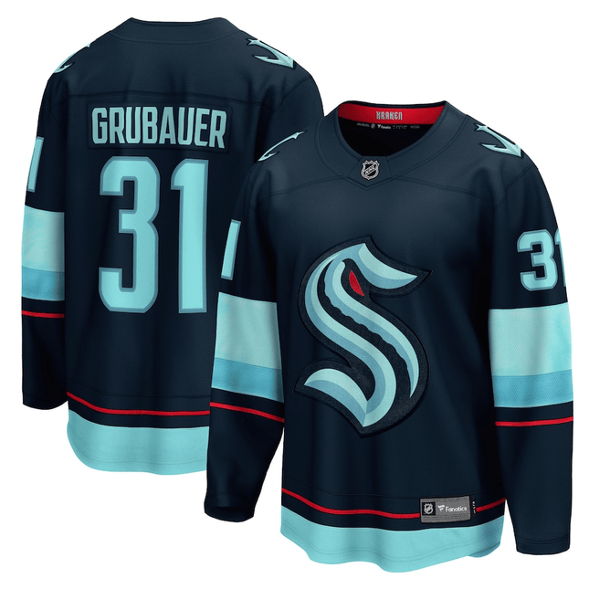 Philipp Grubauer Seattle Kraken 2024-2025 Home Breakaway Deep Sea Blue Jersey
