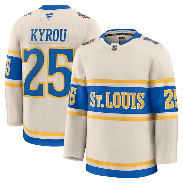 Jordan Kyrou St. Louis Blues 2024-2025 Winter Classic Premium Cream Jersey