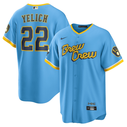 Christian Yelich Milwaukee Brewers 2024-2025 City Connect Team Blue Jersey