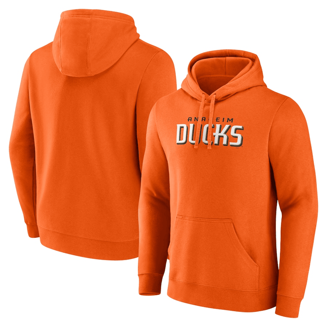 Anaheim Ducks 2024-2025 Wordmark Logo Fleece Orange Pullover Hoodie