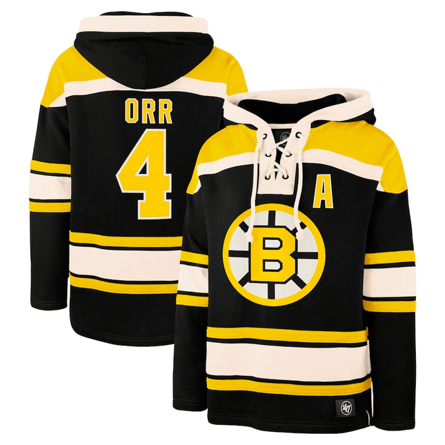 Bobby Orr Boston Bruins 2024-2025 Retired Player Name & Number Lacer Black Pullover Hoodie