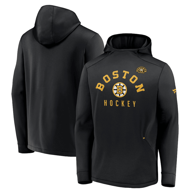Boston Bruins 2024-2025 Centennial Lockup Authentic Pro Black Pullover Hoodie