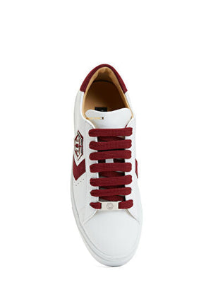 Philipp Plein Lo-Top Arrow Force Men's Leather Sneaker In White-Burgundy