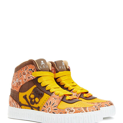 Philipp Plein Orange Scarf Patterned Men's Ankle High Sneaker