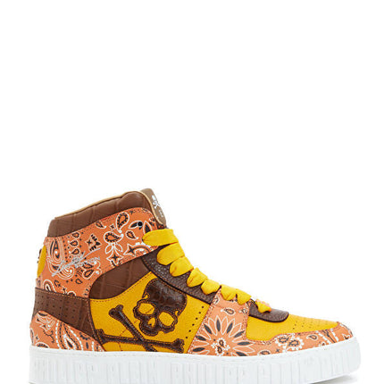 Philipp Plein Orange Scarf Patterned Men's Ankle High Sneaker